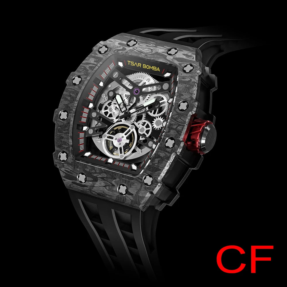 Carbon Fiber Bezel TSAR BOMBA 2022 Luxury Mens Automatic Watch Waterproof Clock Fashion Skeleton Mechanical Wrist Watch for Men Brief Boxers