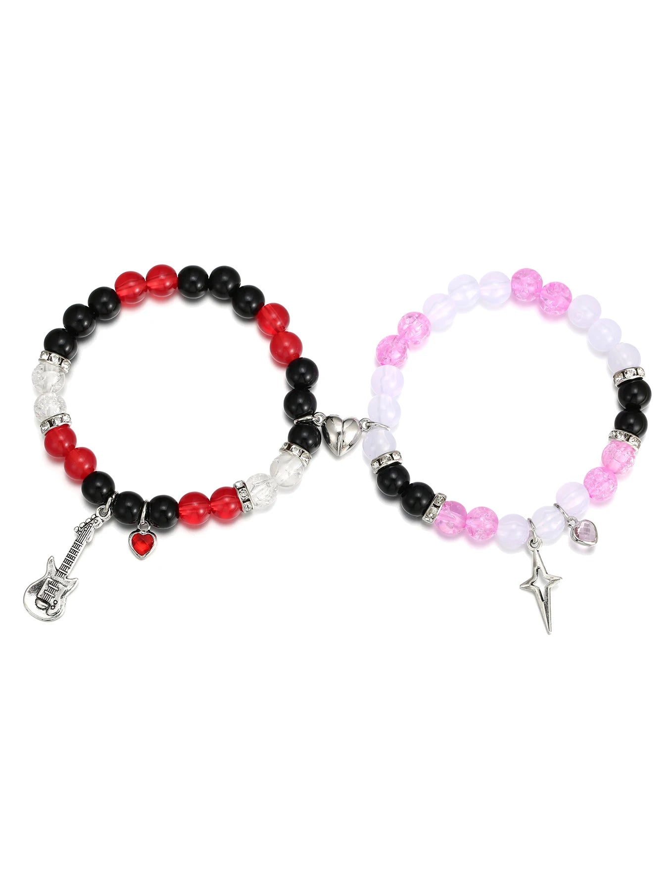 2 Pcs Magnetic Spider Bracelets, Couple Bracelet,Lover Bracelets, Energy Stone Beads, Animal Charm Bracelet GUITAR