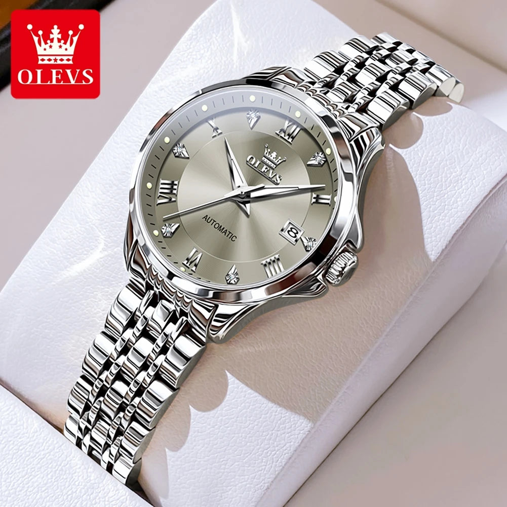 OLEVS 6702 Fashion Elegant Woman Mechanical Wristwatch Roman Scale Luminous Waterproof Watch For Woman Calendar Luxury Watches Brief Boxers