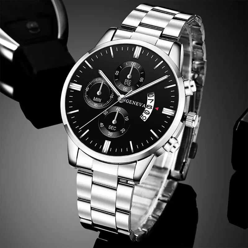 Fashion Men Stainless Steel Watch Luxury Calendar Quartz Wrist Watch Business Watches Man Clock Male Bracelet Wristwatch Brief Boxers