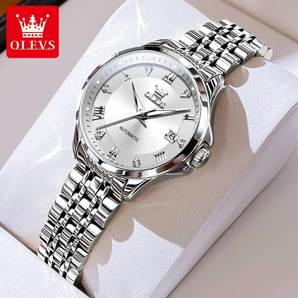 OLEVS 6702 Fashion Elegant Woman Mechanical Wristwatch Roman Scale Luminous Waterproof Watch For Woman Calendar Luxury Watches Brief Boxers