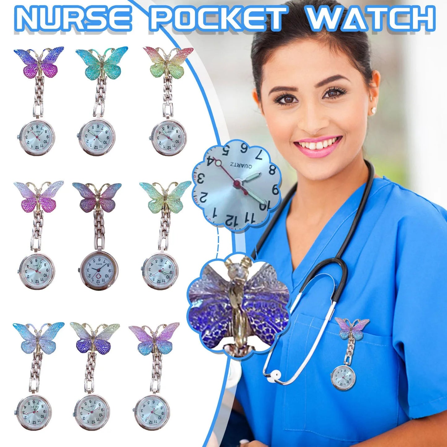 Butterfly Nurse Pocket Watch Fashion Quartz Watch Hanging Clock Nurse Accessories Pocket Watches For Carer Graduation Gift