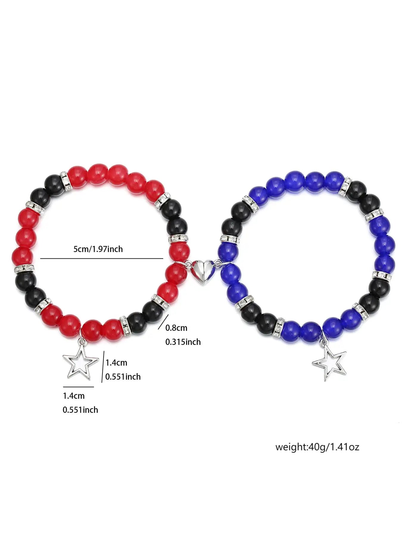 2 Pcs of Couples Fashion All-matching Beaded Bracelets, Stars Pendant Elastic Retractable Heart Shape Magnetic Bracelets