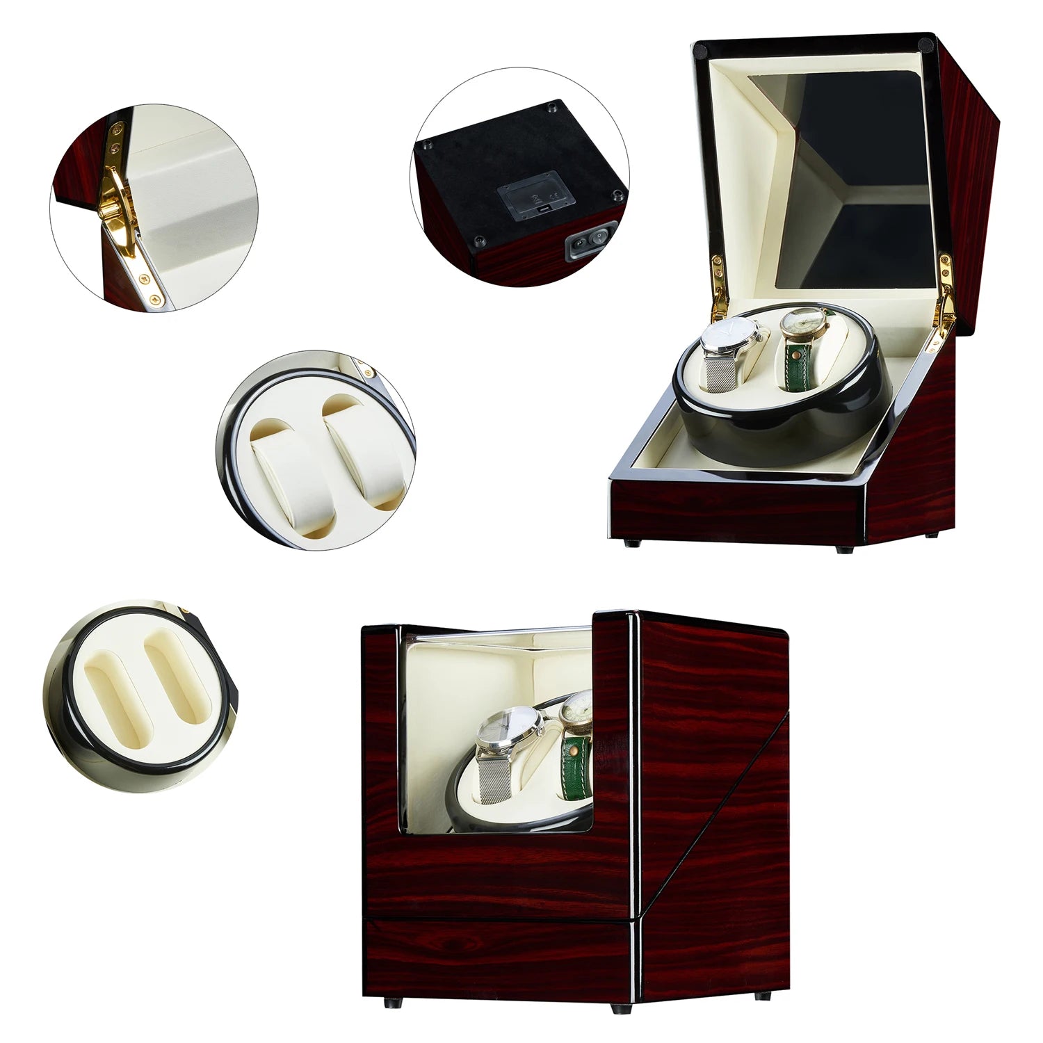 Double Watch Winder Automatic Rotation Wood Display Case Storage Organizer Brief Boxers