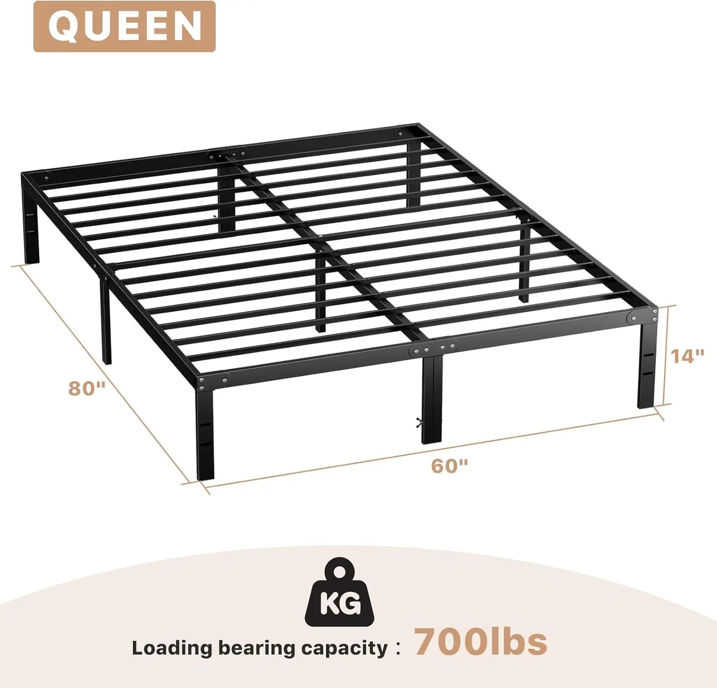 Bed Frame Twin Size Metal Platform Mattress Foundation with Steel Slat Support No Box Spring Needed Storage Space Under Easy