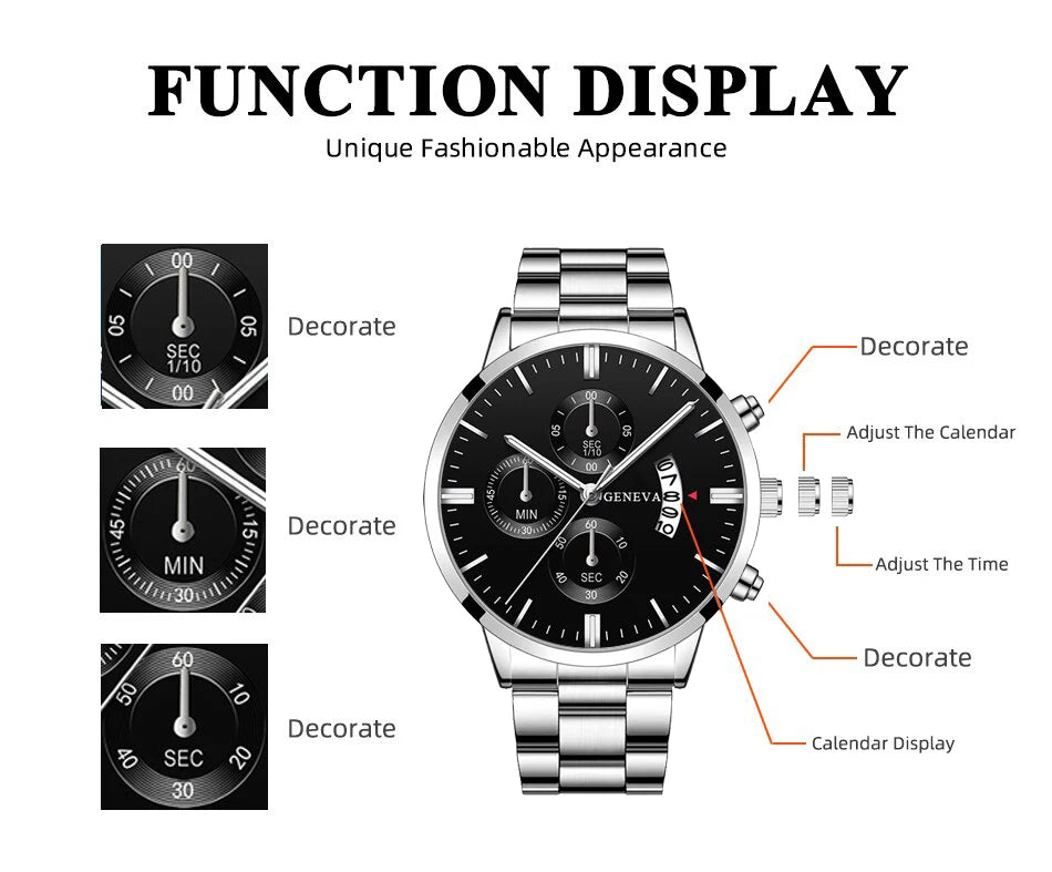 Fashion Men Stainless Steel Watch Luxury Calendar Quartz Wrist Watch Business Watches Man Clock Male Bracelet Wristwatch Brief Boxers