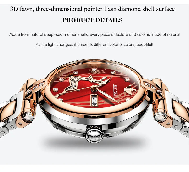 OUPINKE 3180 Automatic Mechanical Watch For Women Top Brand Luxury Dual Calendar Ladies Wristwatch 50M Waterproof  Dress Watches Brief Boxers