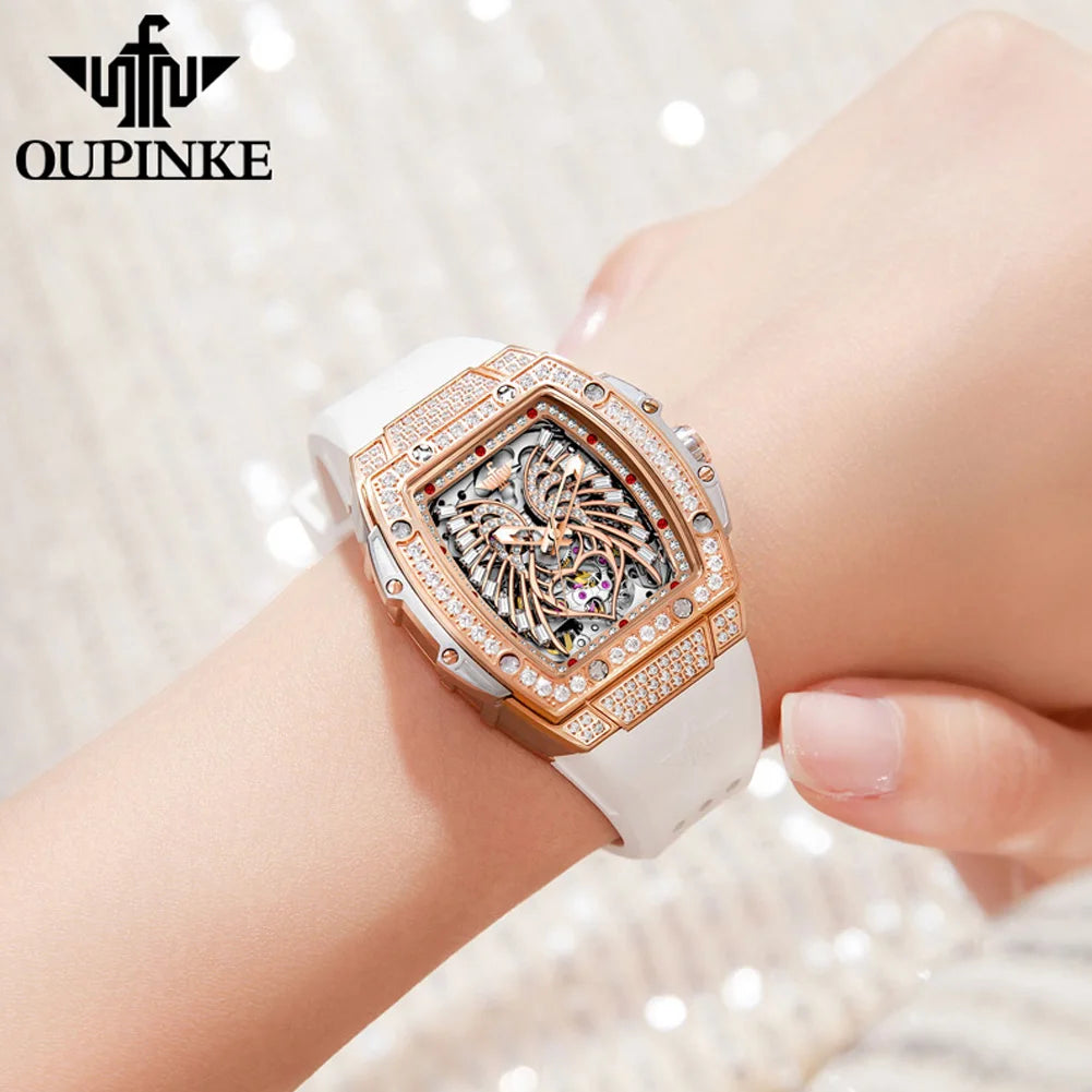 OUPINKE 3225 Top Brand Skeleton Mechanical Watch For Women Diamond Luxury Deep Waterproof Wristwatch Big Dial Fashion Watches Brief Boxers