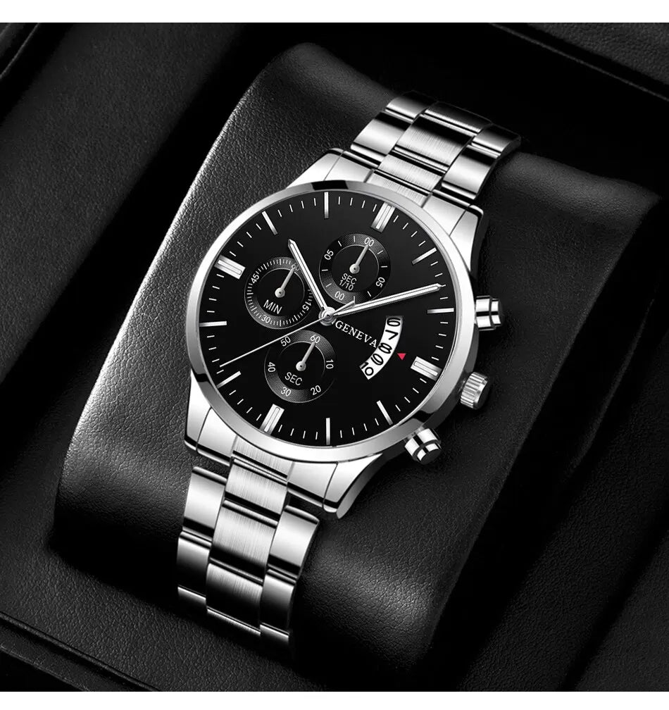 Fashion Men Stainless Steel Watch Luxury Calendar Quartz Wrist Watch Business Watches Man Clock Male Bracelet Wristwatch Brief Boxers