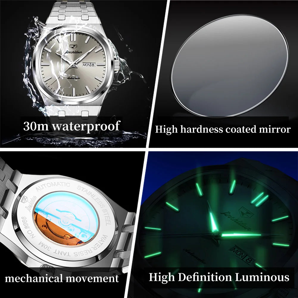 JSDUN 8966 Original Mechanical Watch For Men Big Dial Waterproof Luminous Man Wristwatch Luxury Dual Calendar Men Dress Watches Brief Boxers