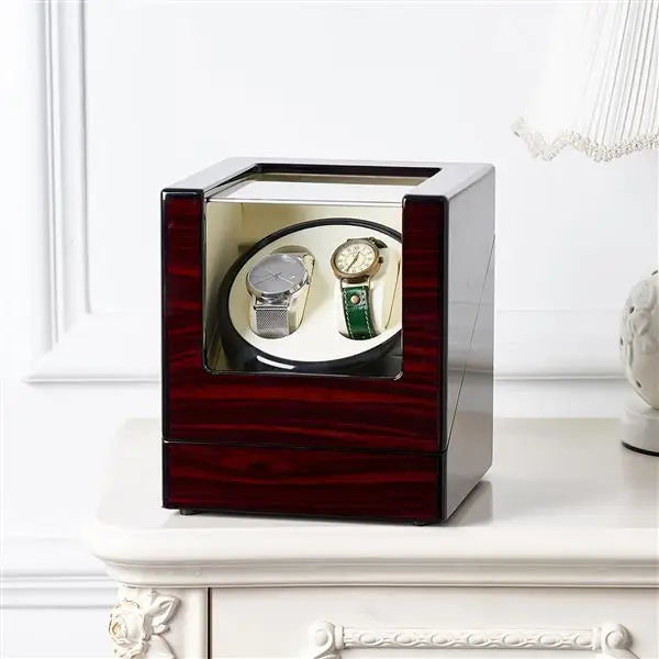 Double Watch Winder Automatic Rotation Wood Display Case Storage Organizer Brief Boxers