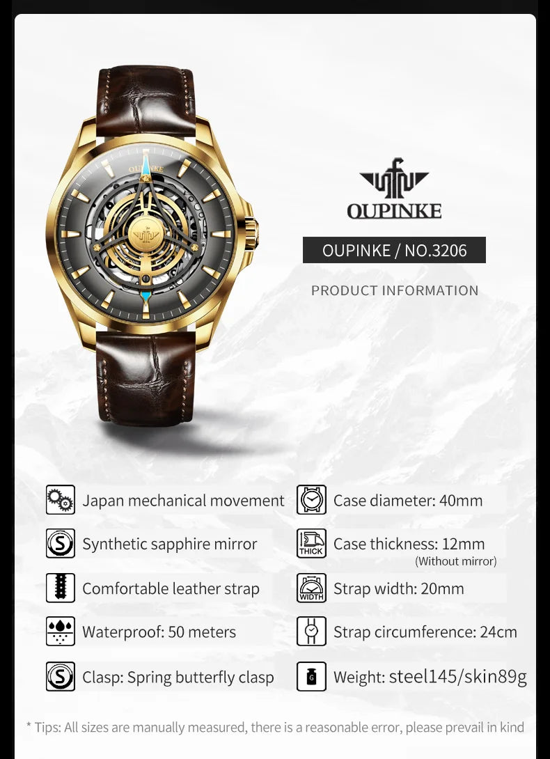 OUPINKE 3206 Top Brand Mechanical Dress Watch For Men Luxury Fashion Waterproof Wristwatch Hollow Business Automatic Man Watches Brief Boxers