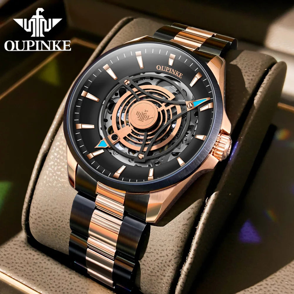 OUPINKE 3206 Top Brand Mechanical Dress Watch For Men Luxury Fashion Waterproof Wristwatch Hollow Business Automatic Man Watches Brief Boxers