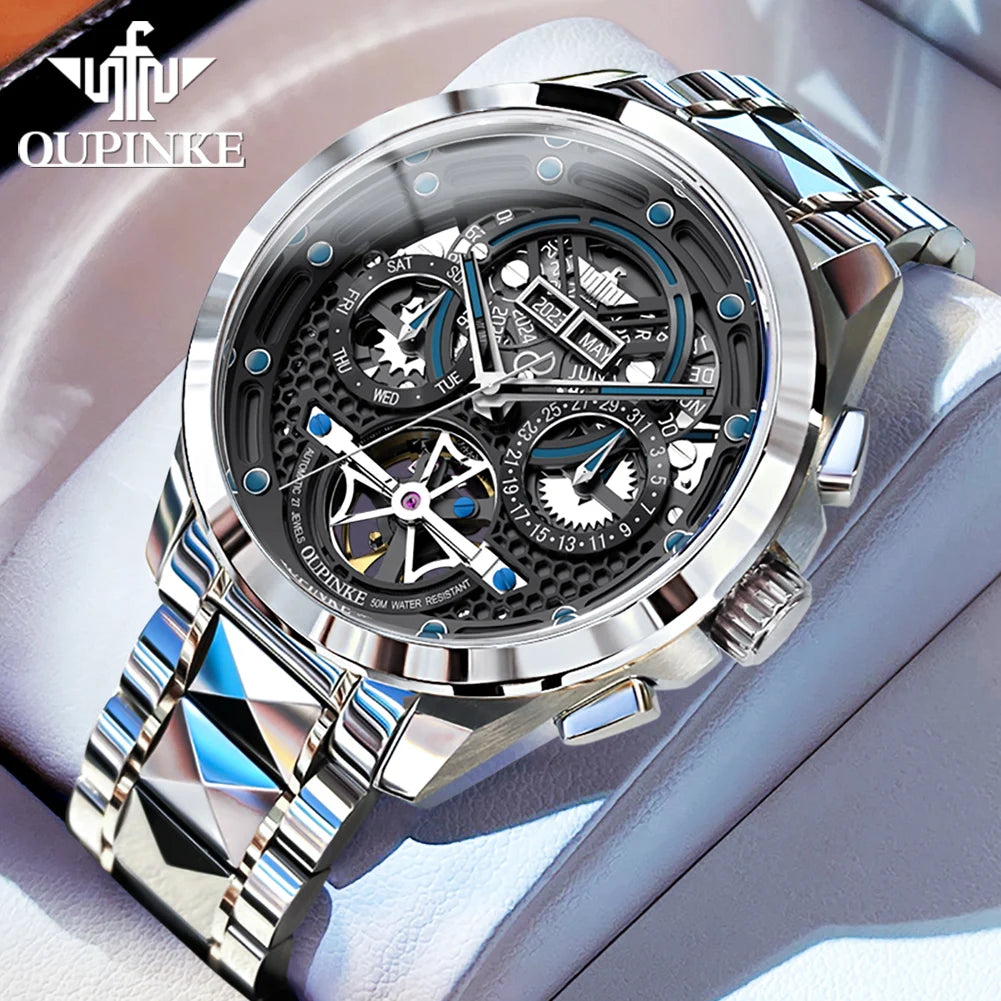 OUPINKE 3249 Top Brand Original Mechanical Watch For Men Hollow Skeleton Synthetic Sapphire Mirror Wristwatch Waterproof Watches Brief Boxers