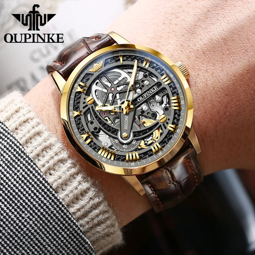 OUPINKE 3173 Top Brand Mechanical Watch For Men Hollow Deep Waterproof Automatic Wristwatch Roman Scale Original Man Watches Brief Boxers