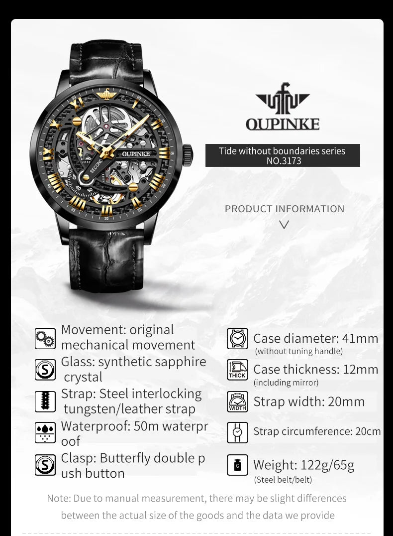 OUPINKE 3173 Top Brand Mechanical Watch For Men Hollow Deep Waterproof Automatic Wristwatch Roman Scale Original Man Watches Brief Boxers