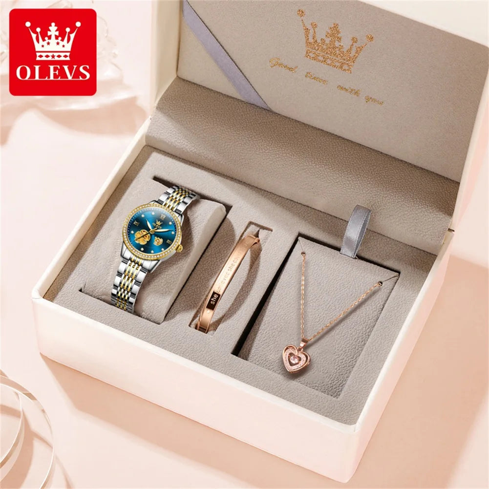 OLEVS 6706 Diamond Scale Luxury Woman Automatic Watch Hollow Mechanical Luminous Watch For Women Classic Waterproof Wristwatch Brief Boxers