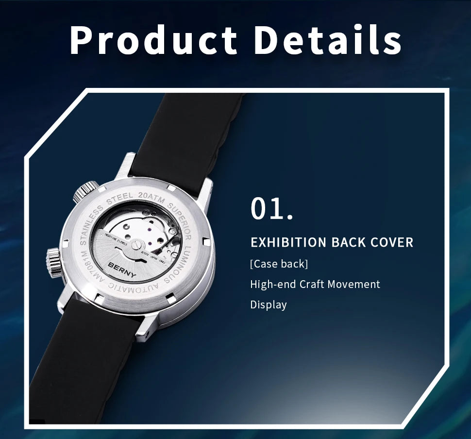 Miyota 8205 20ATM Diver Automatic Mechanical Watch Men Sport Luminous Sapphire Waterproof Wristwatch Swimming Self Winding Watch