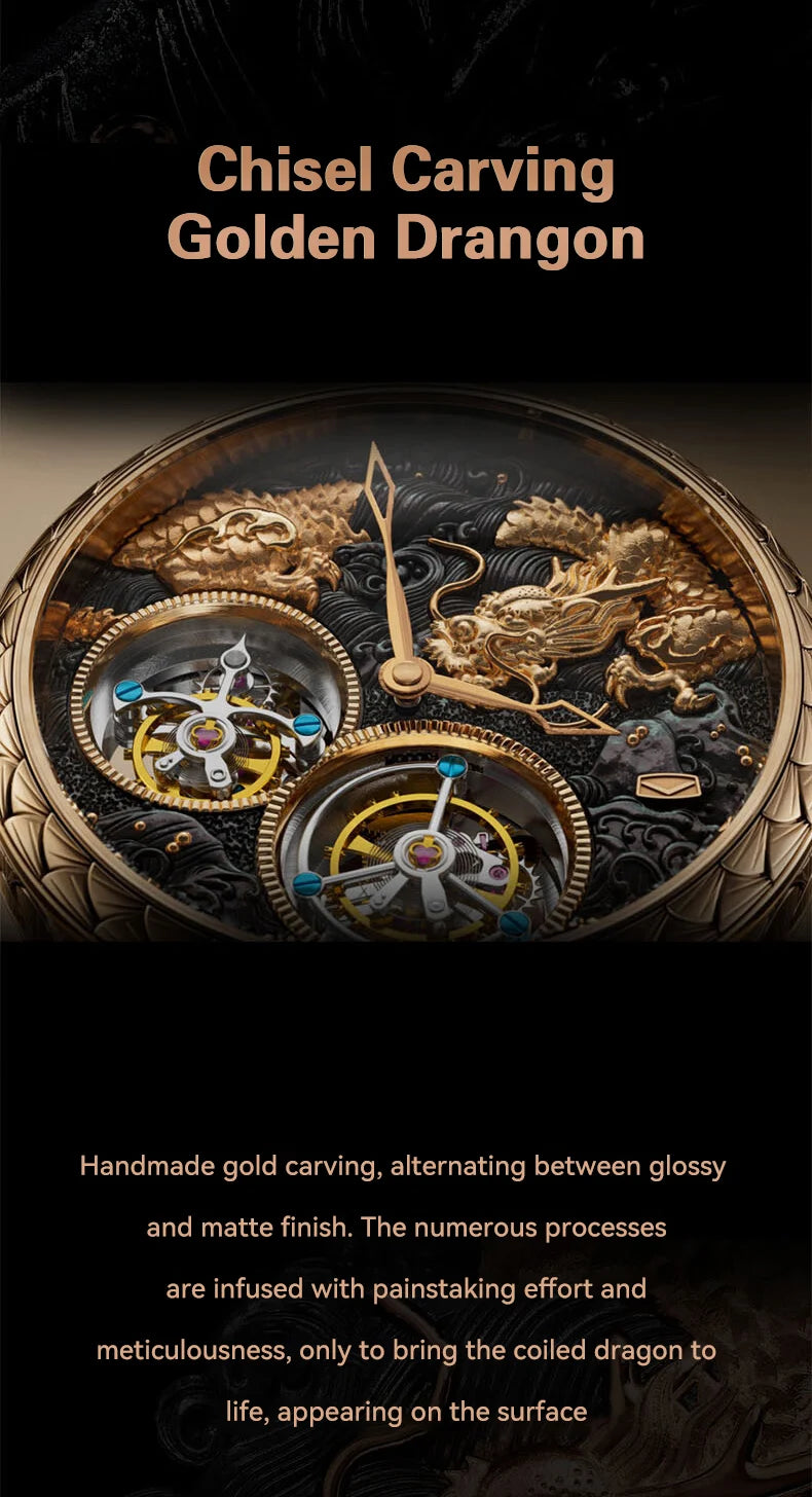 Sea-Gull Master Series Nine Dragons Dual Tourbillon Top Luxury Men's Manual Mechanical Watch Hand Wind Watches 18K RoseGlod 8839