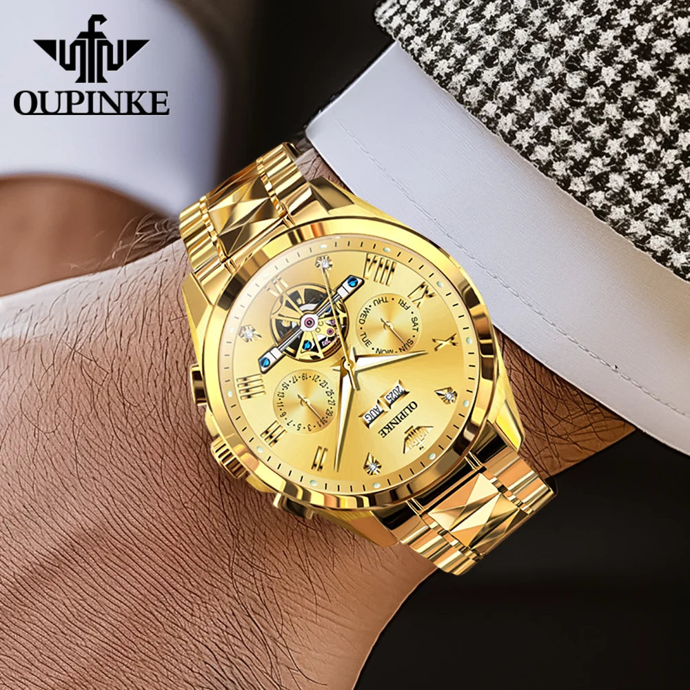 OUPINKE 3240 New Version Automatic Mechanical Watch For Men 44mm Big Dial Deep Waterproof Man Wristwatch Luxury Hollow Watches Brief Boxers