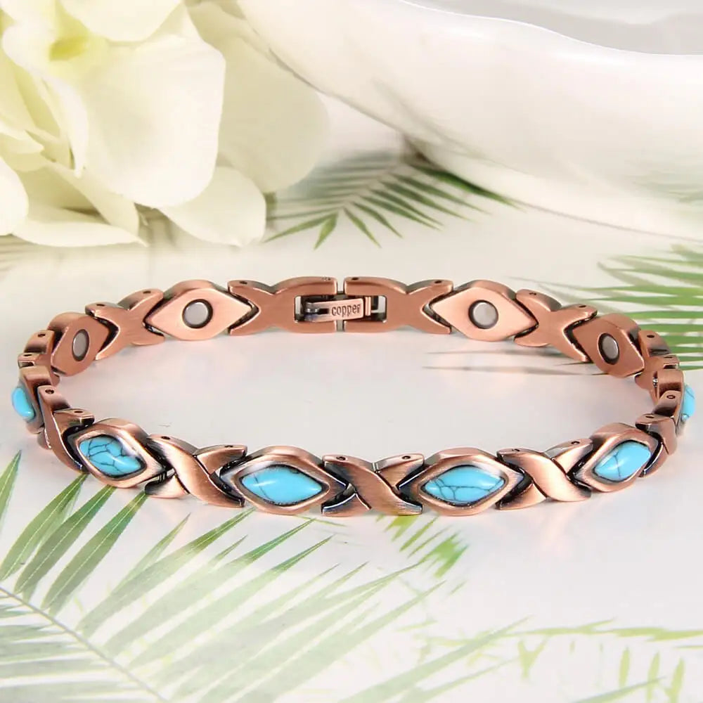 Copper Magnetic bracelet Classic turquoise inlaid bracelet Fashion women's bracelet adjustable, perfect birthday gift