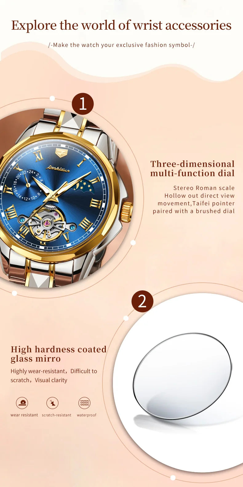 JSDUN 8937 Luxury Elegant Mechanical Wristwatch Roman Scale 50M Waterproof Watch For Women Hollow Skeleton Fashion Dress Watches Brief Boxers