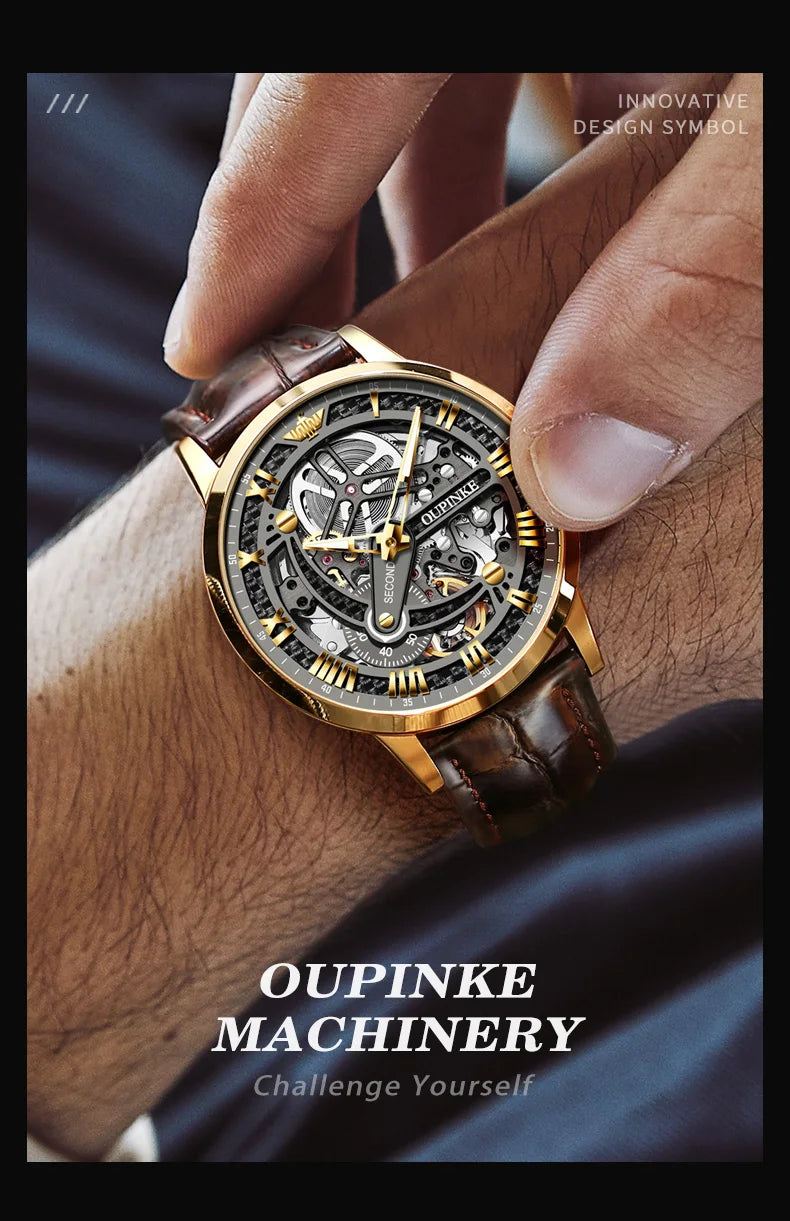 OUPINKE 3173 Top Brand Mechanical Watch For Men Hollow Deep Waterproof Automatic Wristwatch Roman Scale Original Man Watches Brief Boxers