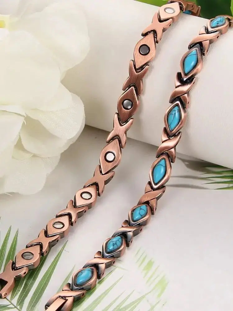 Copper Magnetic bracelet Classic turquoise inlaid bracelet Fashion women's bracelet adjustable, perfect birthday gift