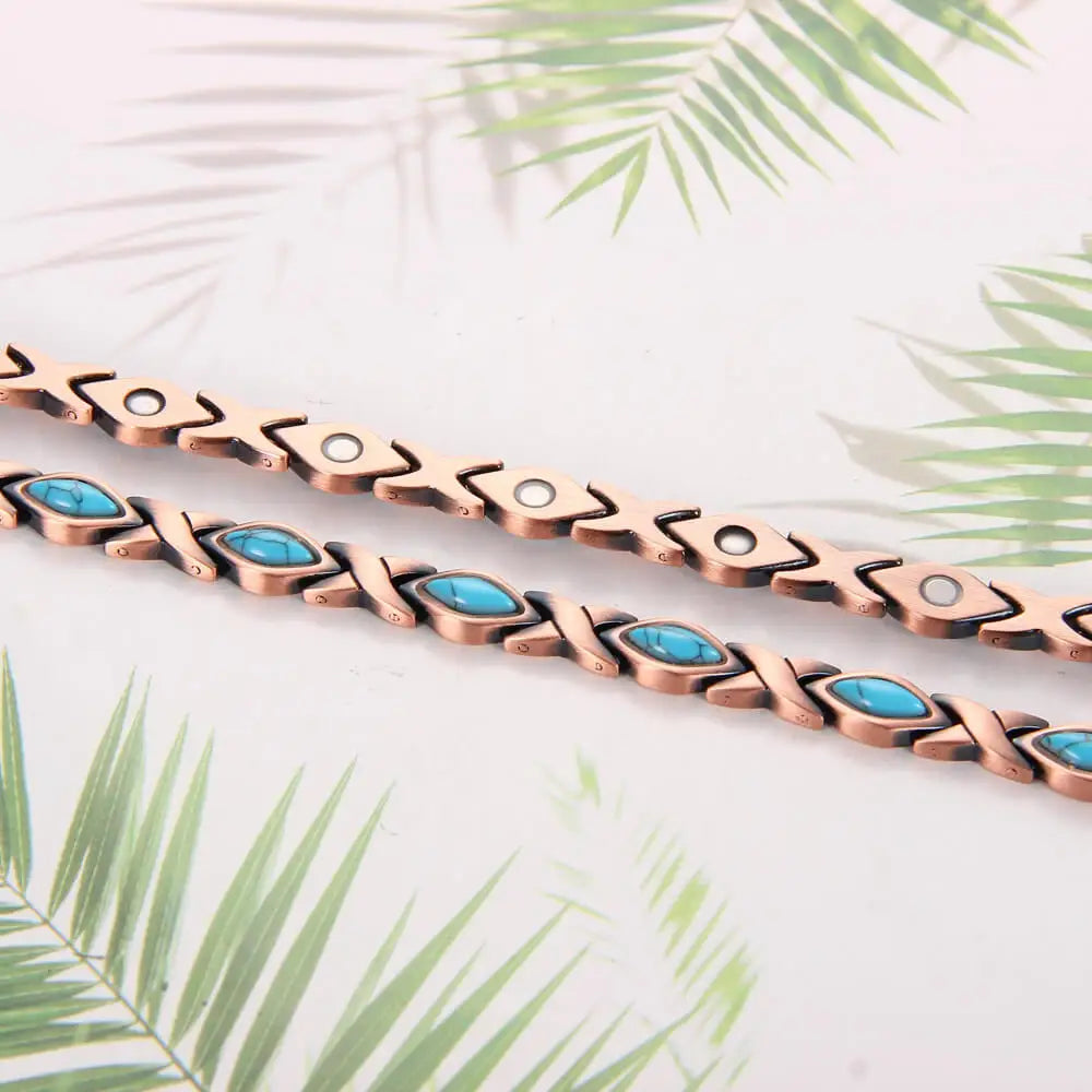 Copper Magnetic bracelet Classic turquoise inlaid bracelet Fashion women's bracelet adjustable, perfect birthday gift