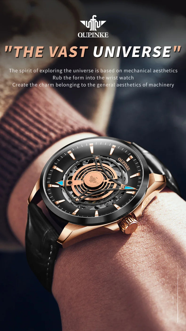 OUPINKE 3206 Top Brand Mechanical Dress Watch For Men Luxury Fashion Waterproof Wristwatch Hollow Business Automatic Man Watches Brief Boxers