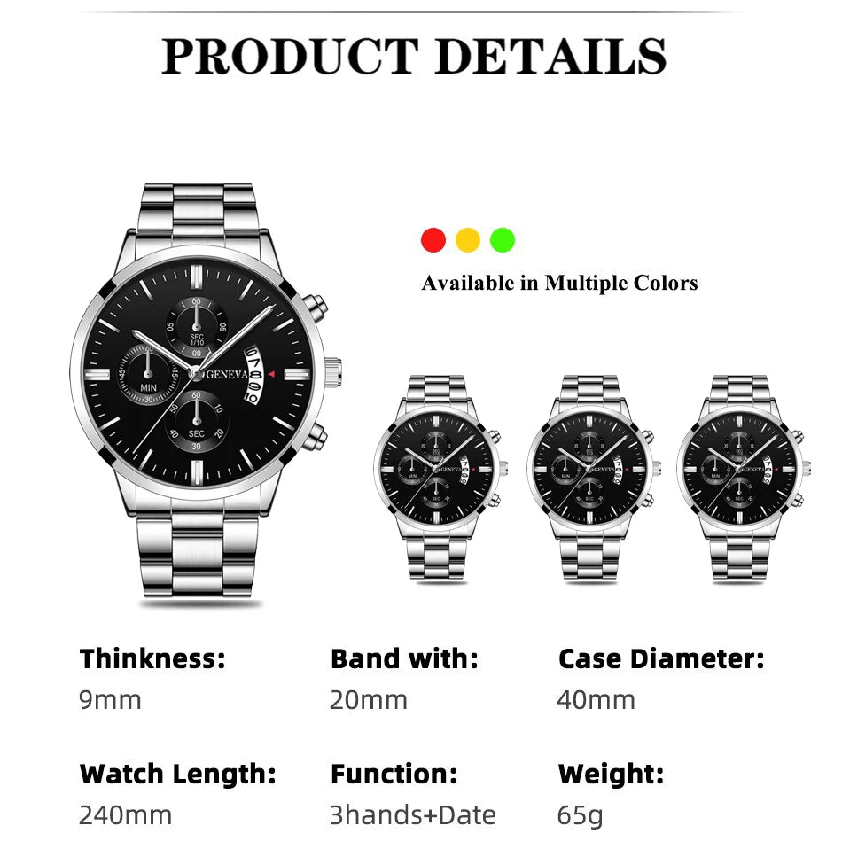 Fashion Men Stainless Steel Watch Luxury Calendar Quartz Wrist Watch Business Watches Man Clock Male Bracelet Wristwatch Brief Boxers