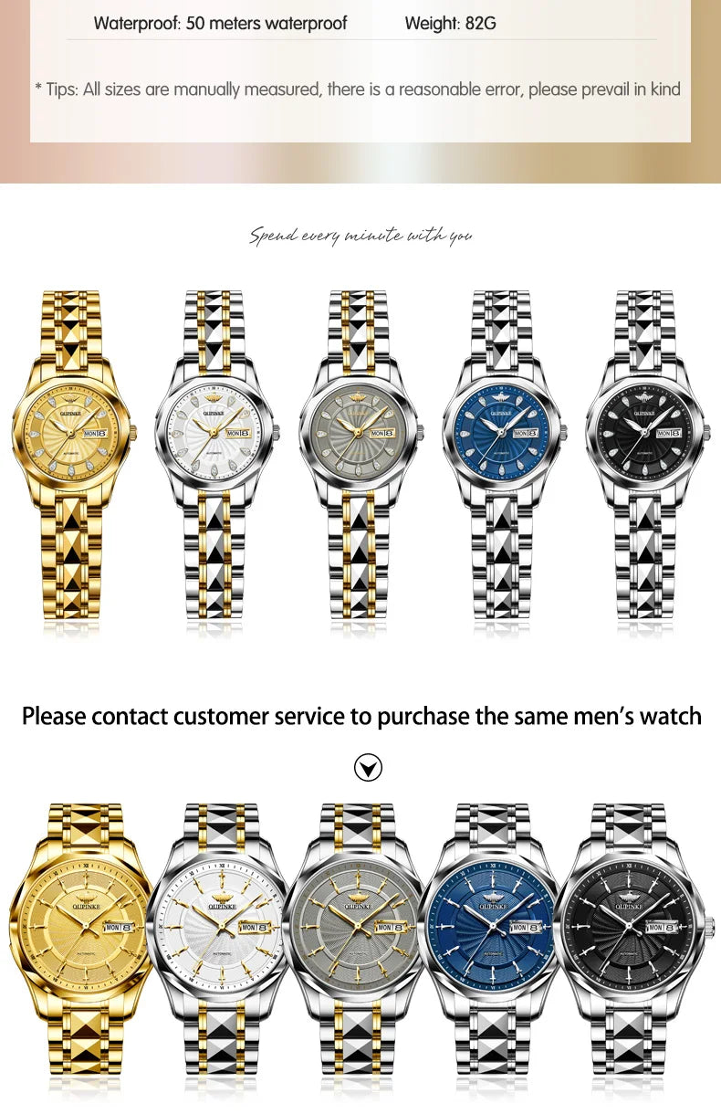 OUPINKE 3172 Fashion Business Mechanical Watch For Women Stainless Steel Dual Calendar Ladies Wristwatch Luxury Automatic Watch Brief Boxers