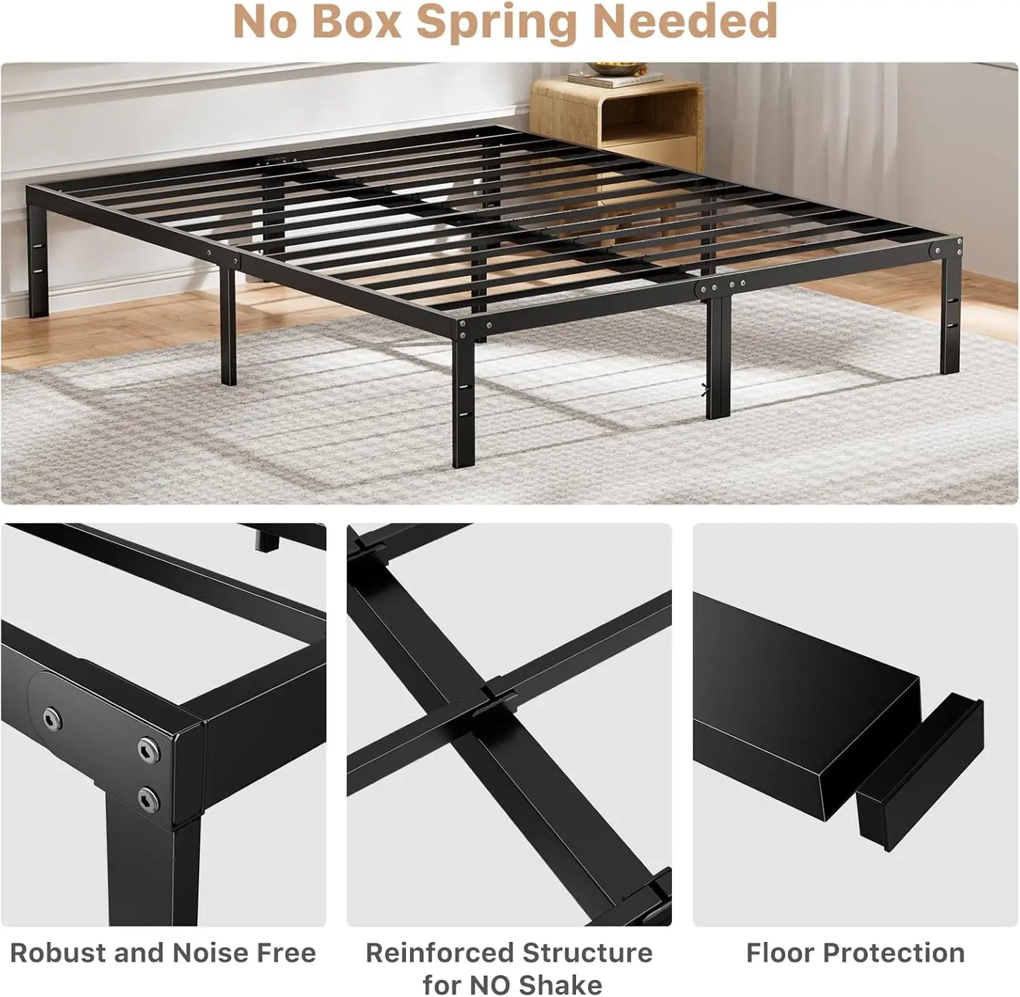 Bed Frame Twin Size Metal Platform Mattress Foundation with Steel Slat Support No Box Spring Needed Storage Space Under Easy