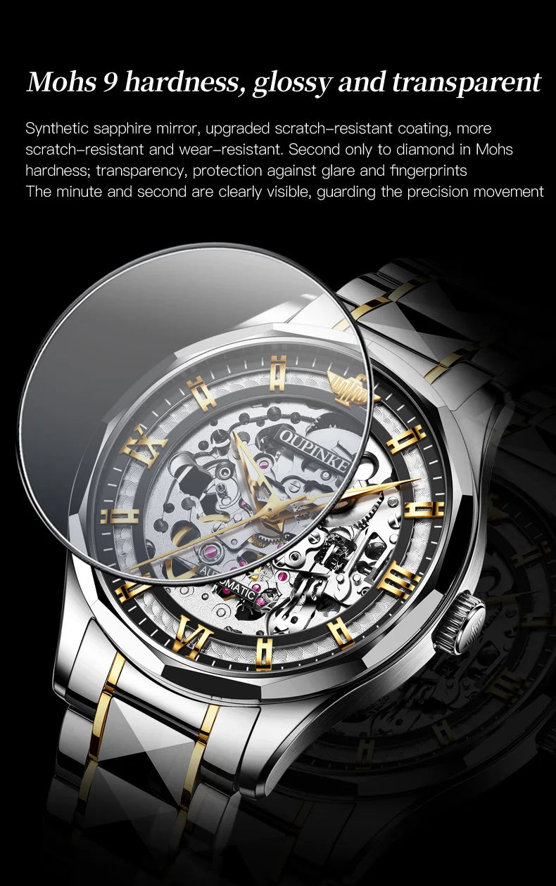 OUPINKE 3209 Deep Waterproof Mechanical Watch For Men Hollow Skeleton Luminous Fashion Wristwatch Roman Scale Business Man Watch Brief Boxers