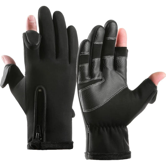 Winter fingerless fishing gloves for men and women, cold weather windproof touch screen warm cycling gloves