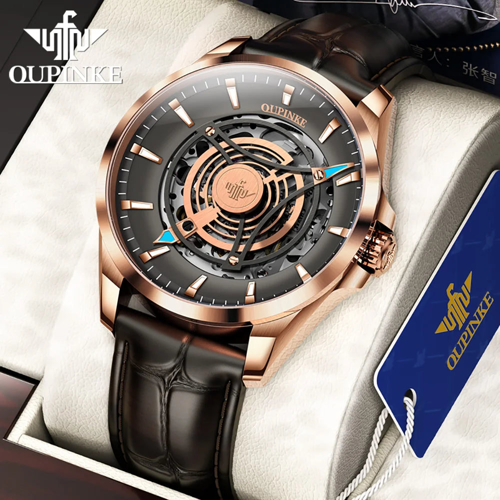 OUPINKE 3206 Top Brand Hollow Mechanical Watch For Men Synthetic Sapphire Mirror Waterproof Wristwatch Luxury Business Watches Brief Boxers