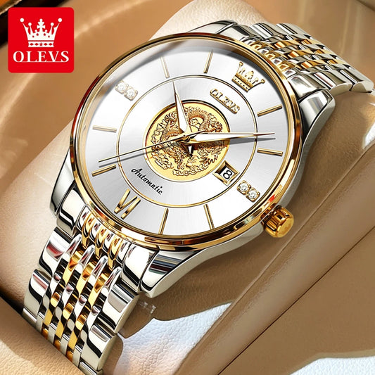 OLEVS 6693 Top Brand Dragon Mechanical Watch For Men Waterproof Automatic Dress Wrist Watches 42.5mm Big Dial Calendar Man Watch Brief Boxers