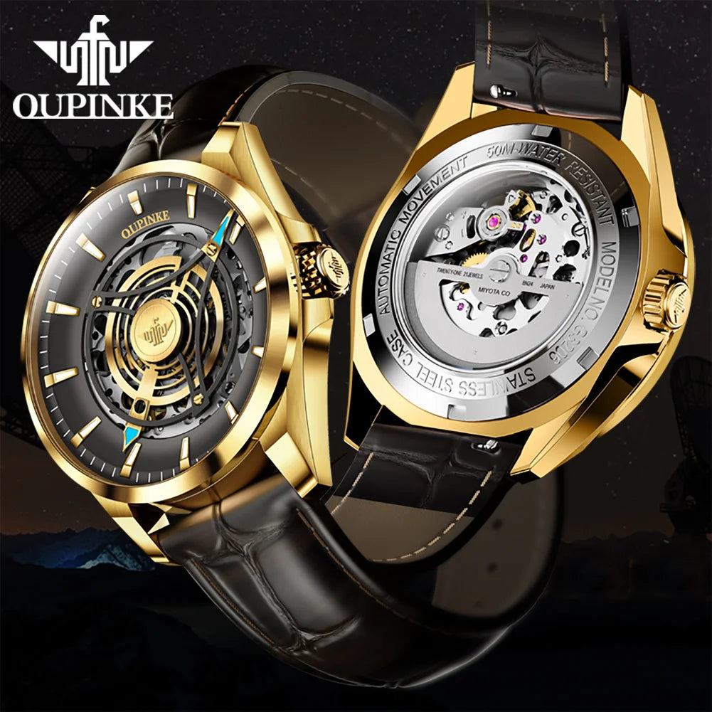 OUPINKE 3206 Top Brand Mechanical Dress Watch For Men Luxury Fashion Waterproof Wristwatch Hollow Business Automatic Man Watches Brief Boxers