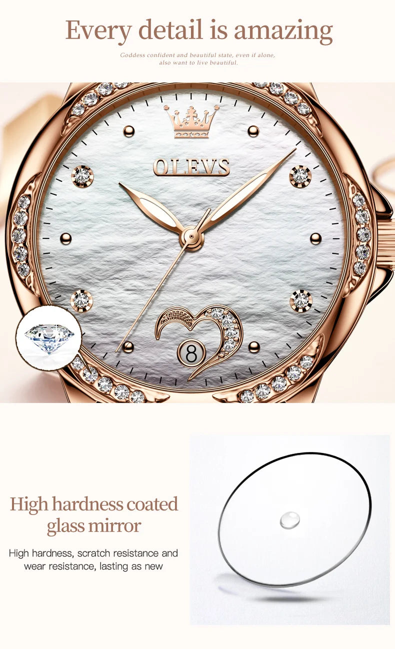 OLEVS 6631 Luxury Date Mechanical Watch For Women Original Ceramic Steel Strap Woman Wristwatch Deep Waterproof Dress Watches Brief Boxers