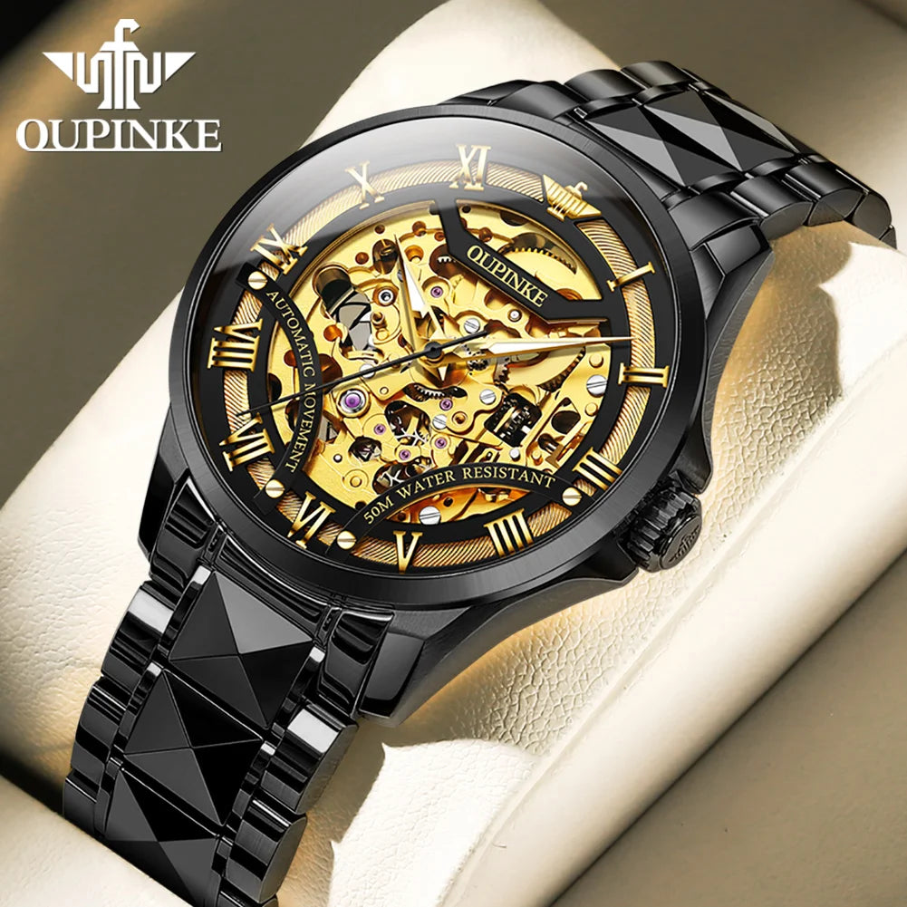 OUPINKE 3210 Business Hollow Mechanical Watch For Men Waterproof Automatic Wristwatch Luminous Roman Scale Original Man Watches Brief Boxers