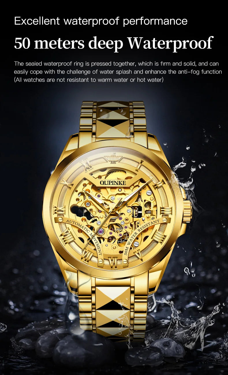 OUPINKE 3210 Business Hollow Mechanical Watch For Men Waterproof Automatic Wristwatch Luminous Roman Scale Original Man Watches Brief Boxers