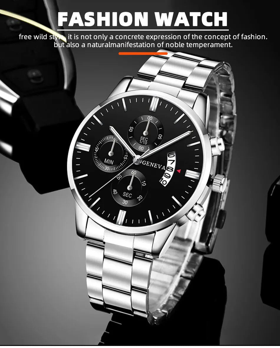 Fashion Men Stainless Steel Watch Luxury Calendar Quartz Wrist Watch Business Watches Man Clock Male Bracelet Wristwatch Brief Boxers