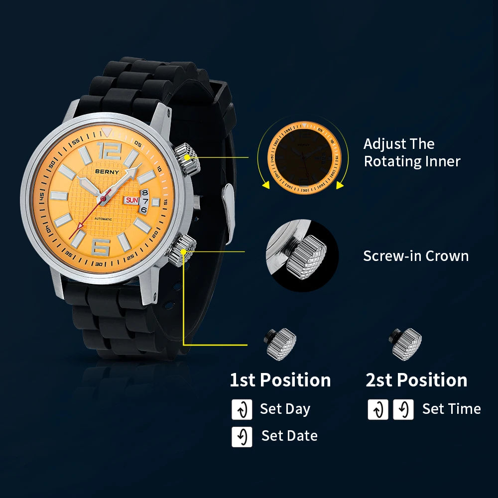 Miyota 8205 20ATM Diver Automatic Mechanical Watch Men Sport Luminous Sapphire Waterproof Wristwatch Swimming Self Winding Watch