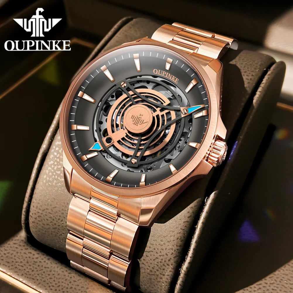 OUPINKE 3206 Top Brand Hollow Mechanical Watch For Men Synthetic Sapphire Mirror Waterproof Wristwatch Luxury Business Watches Brief Boxers