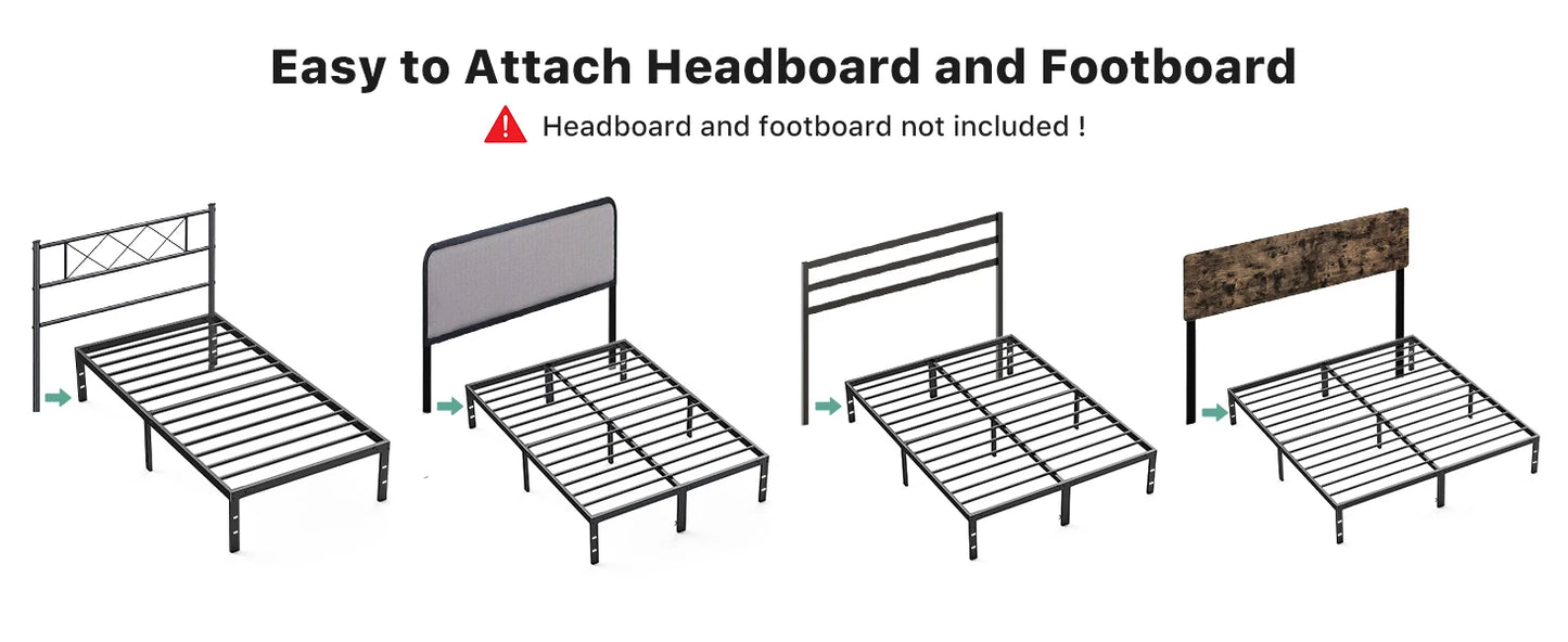 Bed Frame Twin Size Metal Platform Mattress Foundation with Steel Slat Support No Box Spring Needed Storage Space Under Easy