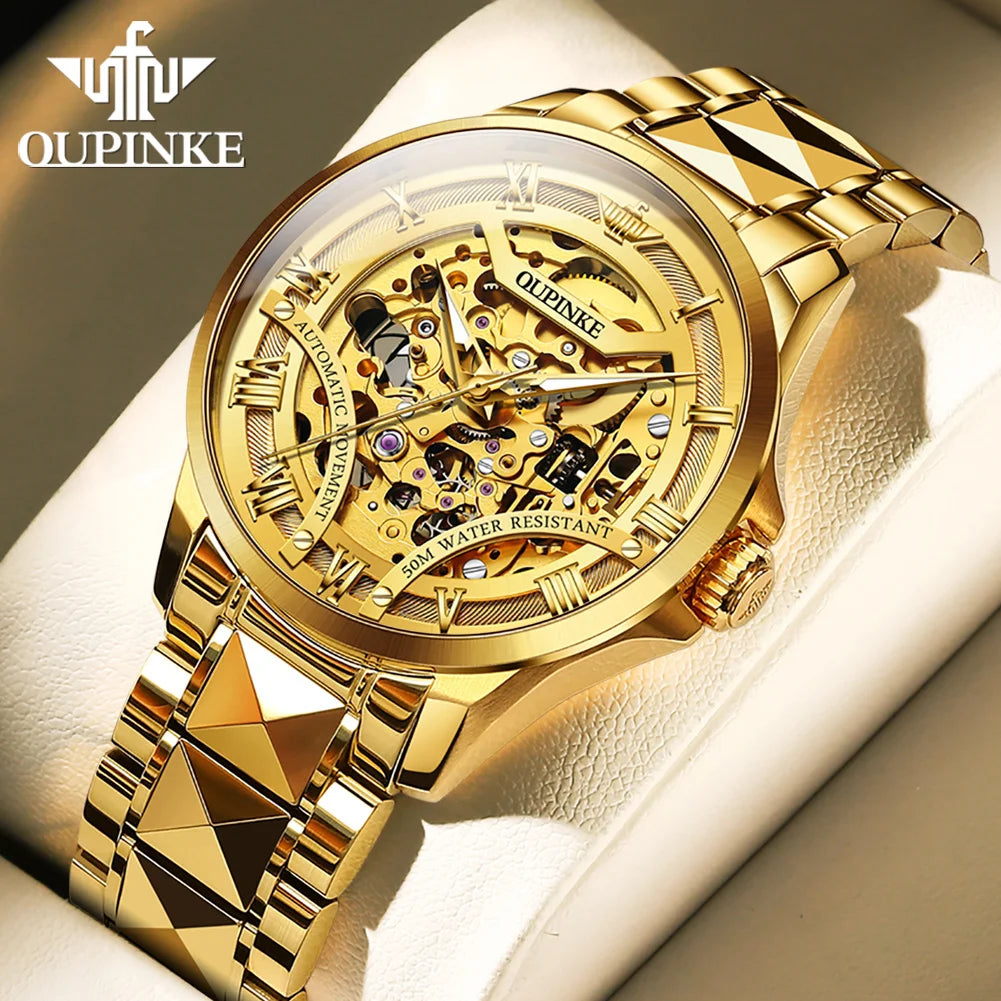 OUPINKE 3210 Business Hollow Mechanical Watch For Men Waterproof Automatic Wristwatch Luminous Roman Scale Original Man Watches Brief Boxers