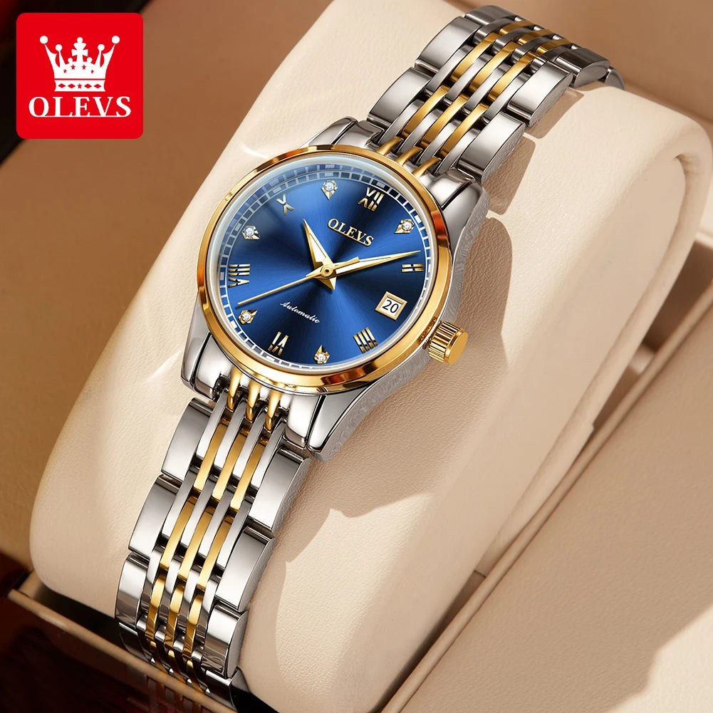 OLEVS 6602 Roman Scale Original Mechanical Watch For Women Auto Date Stainless Steel Wristwatch Luxury Waterproof Diamond Watch Brief Boxers