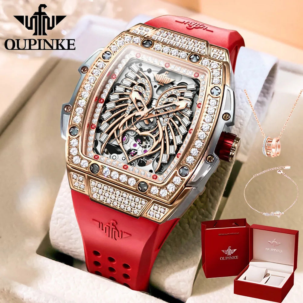 OUPINKE 3225 Top Brand Skeleton Mechanical Watch For Women Diamond Luxury Deep Waterproof Wristwatch Big Dial Fashion Watches Brief Boxers