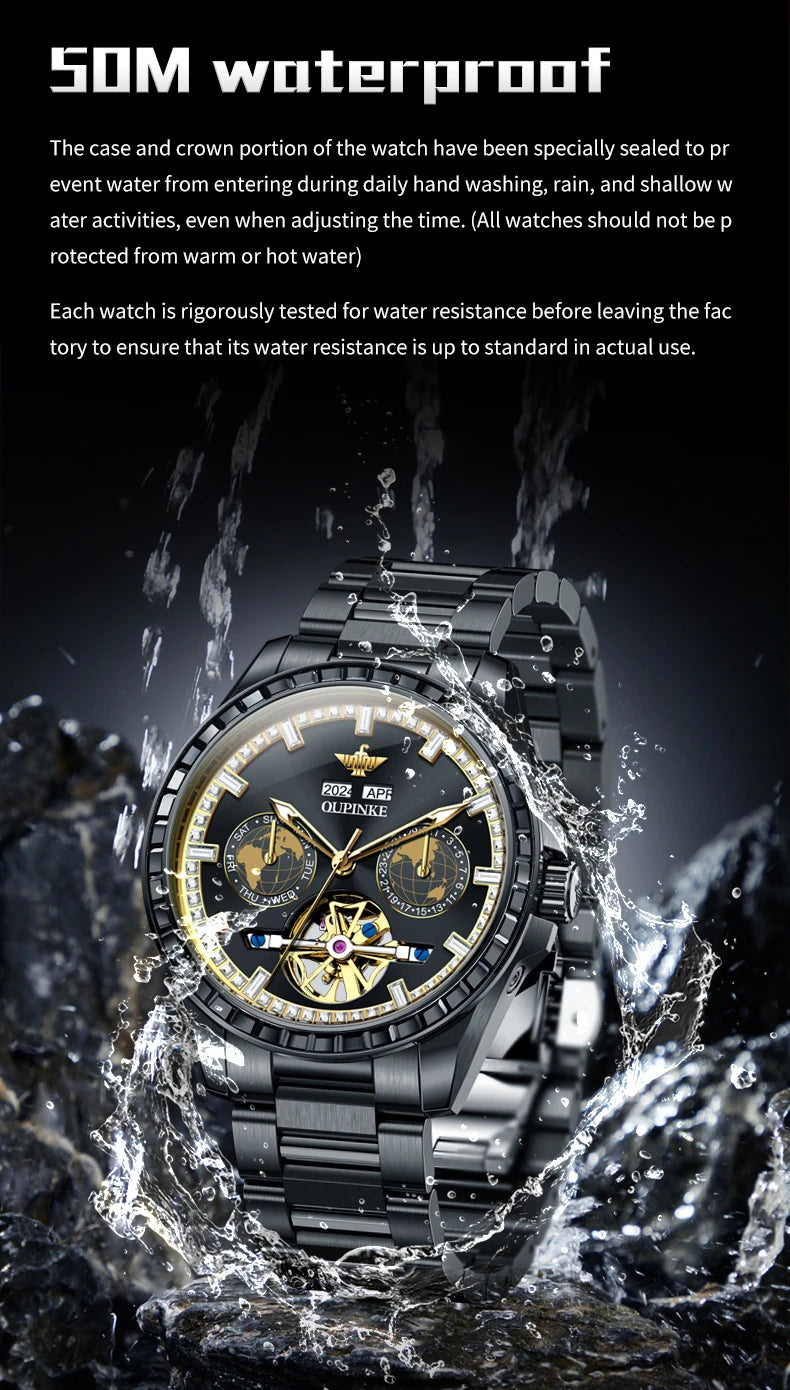 OUPINKE 3280 Hollow Skeleton Mechanical Men Watch Luxury Fashion Auto Date Watch For Men Deep Waterproof Business Man Wristwatch Brief Boxers