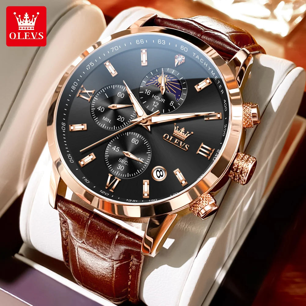 OLEVS 9812 Men's Watch Chronograph Waterproof Moonphase Multi functional Men's Watch Luxury Brand Men's Original Quartz Watch